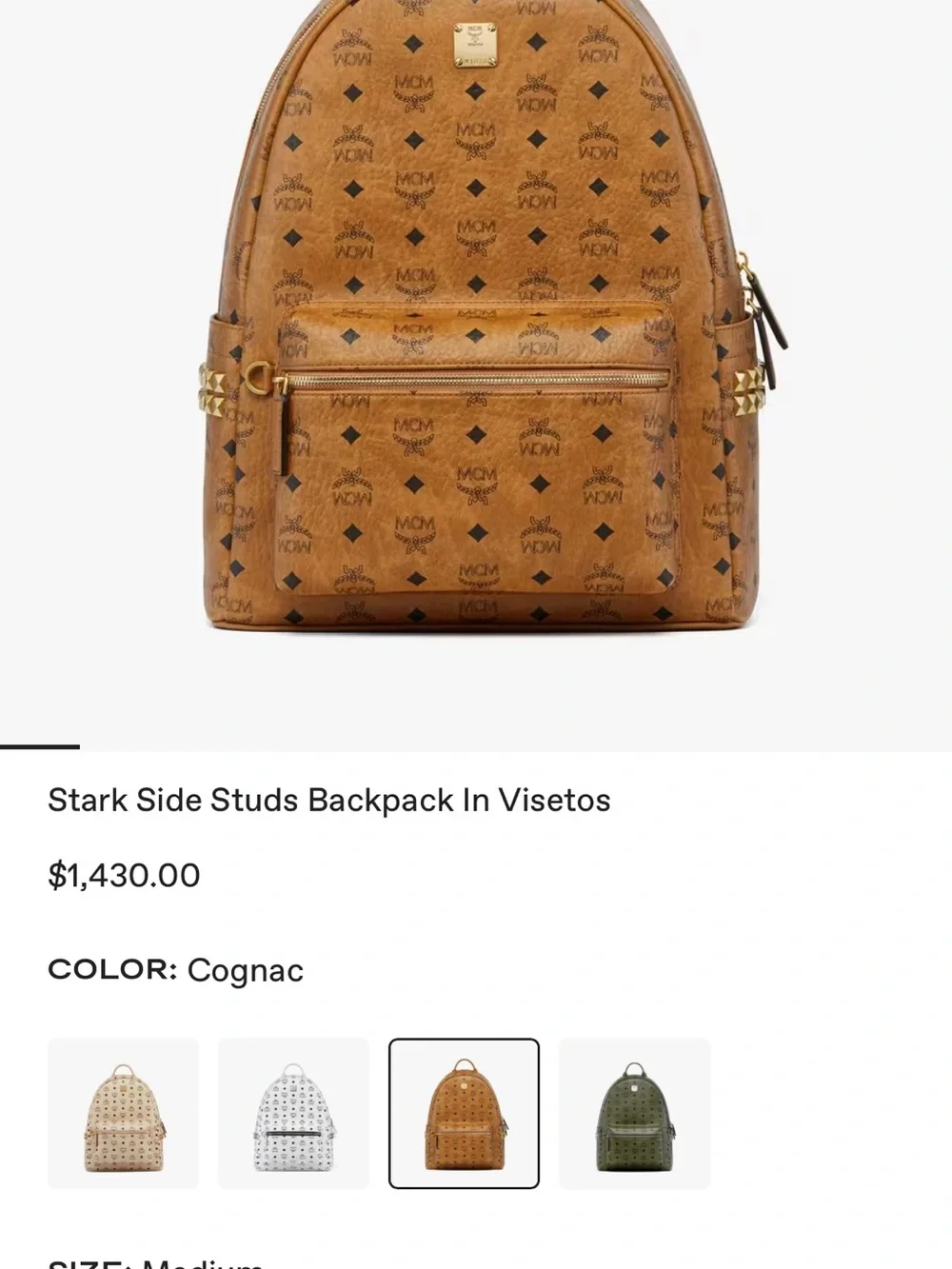 MCM Cognac Viestos Medium-Size Backpack with Monogram Side Studded Stark